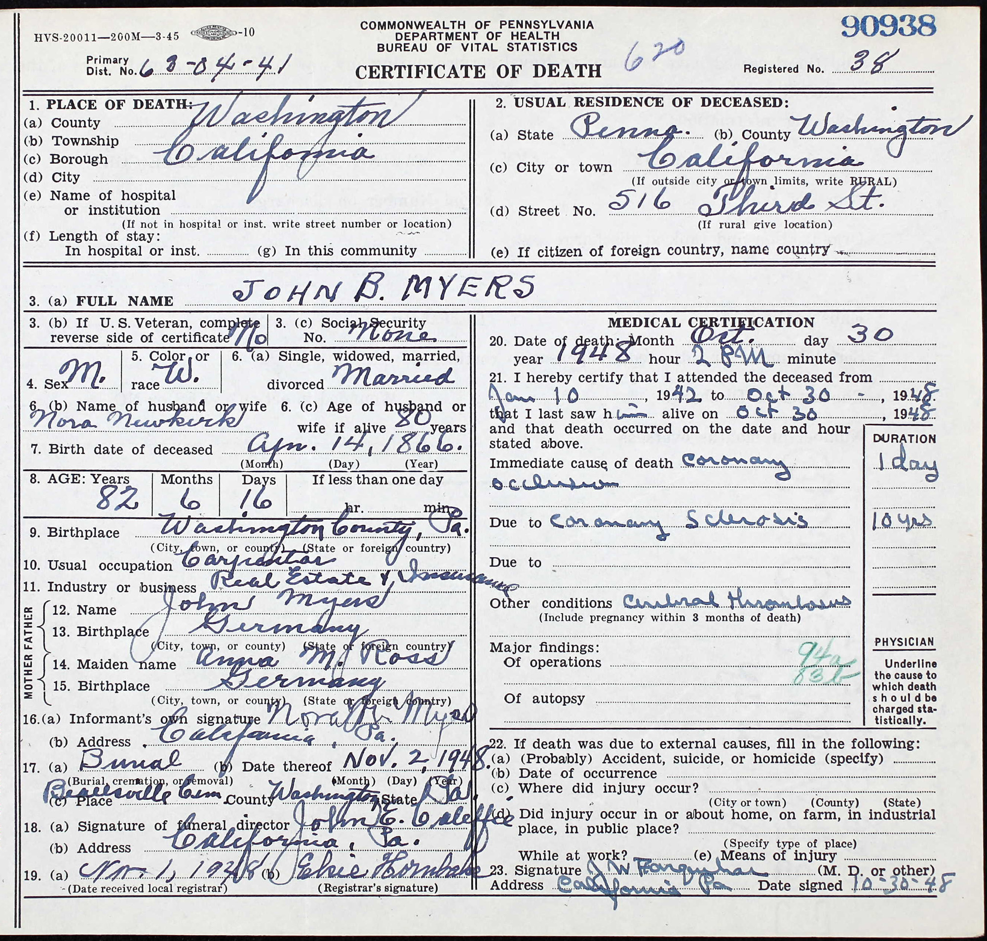 death certificate